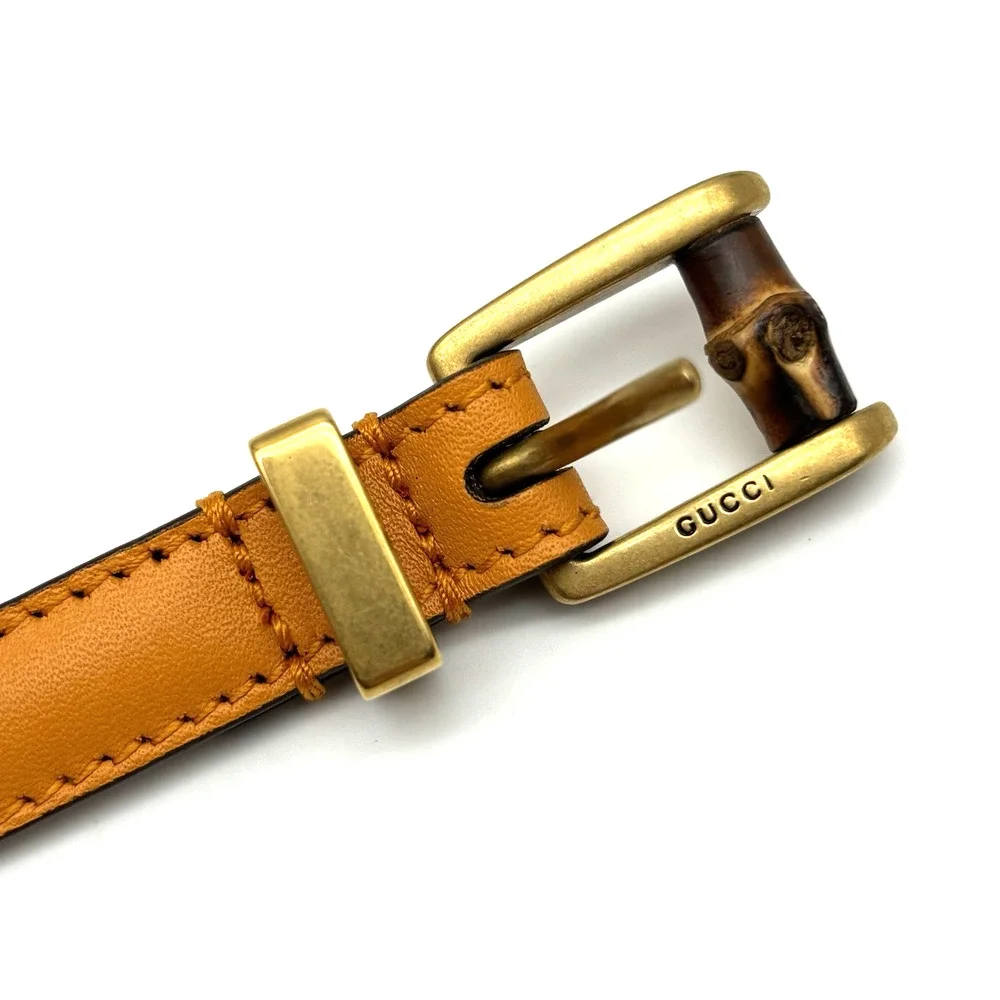 Authentic GUCCI 339065 Marigold Leather Bamboo Buckle Skinny Belt 36 Italy $449